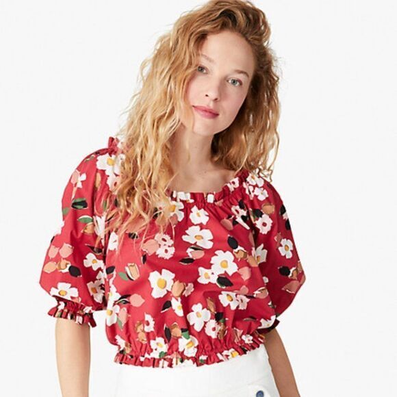 NWT kate spade Botanical garden aperitif top, Red and White - Picture 1 of 15